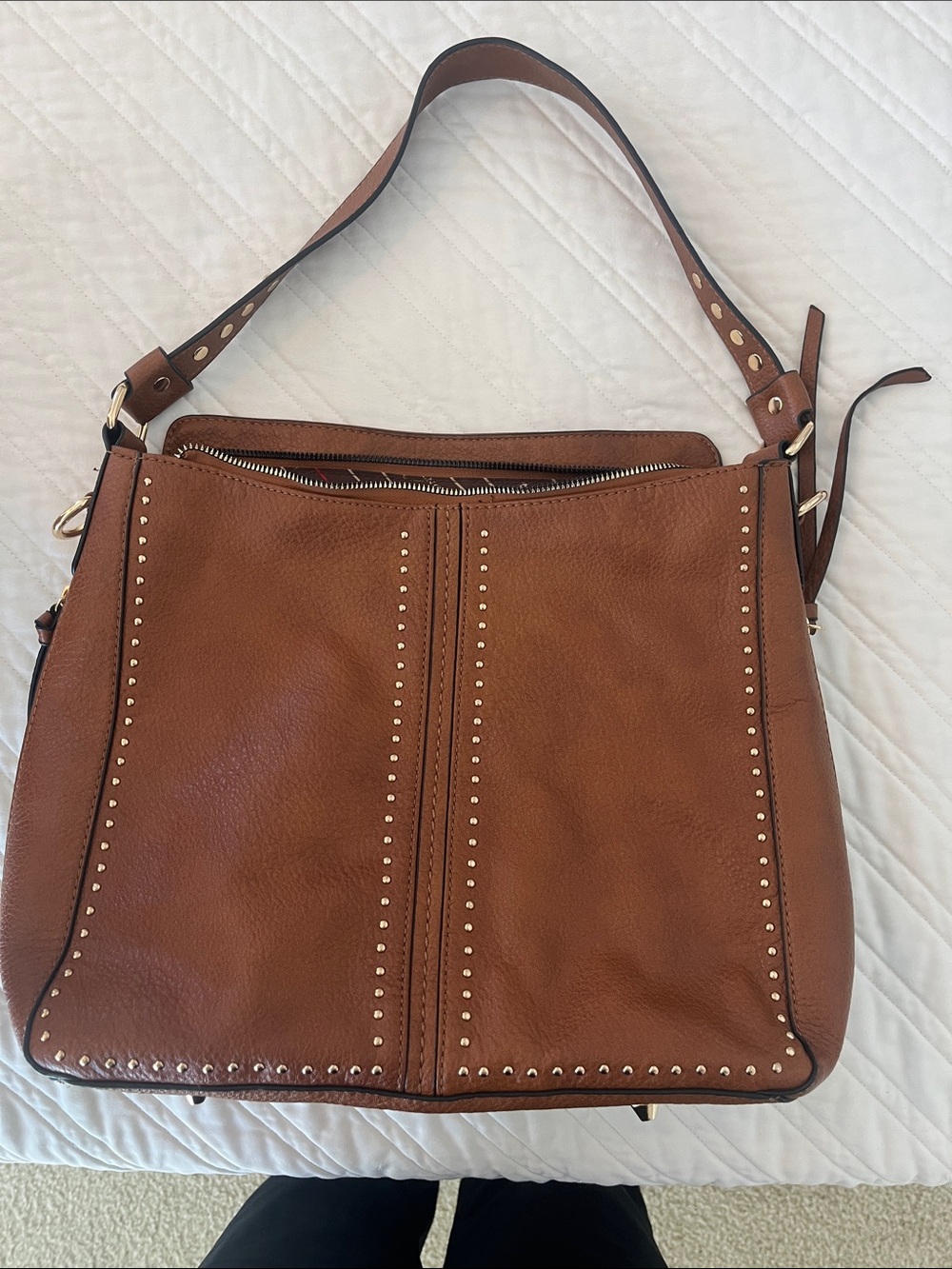 Montana West Cognac Brown Studded Shoulder Bag